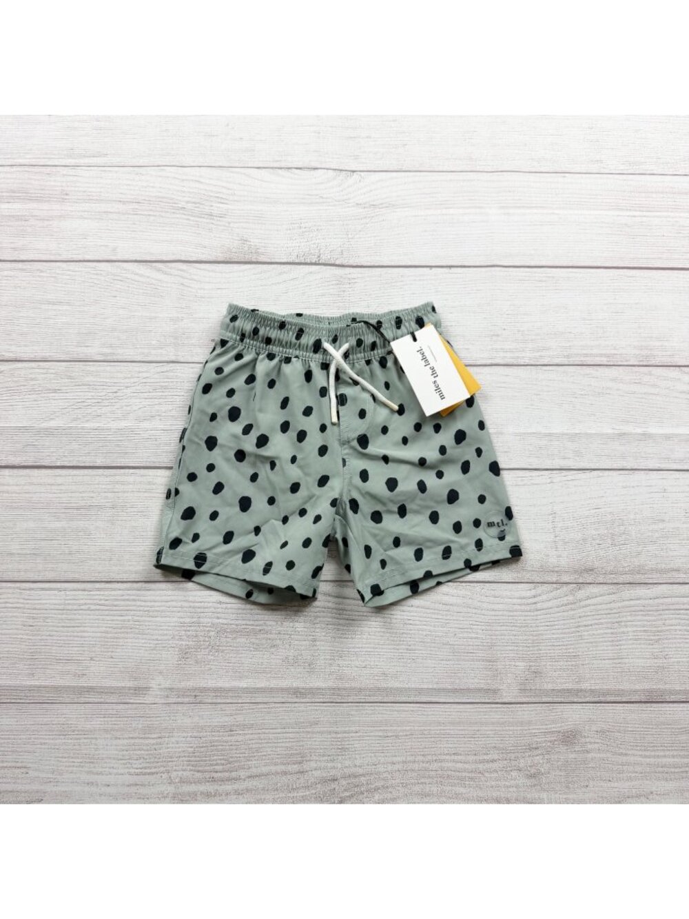 Miles The Label Kids Swim Shorts Green Black Dot Drawstring Elastic NWT 4